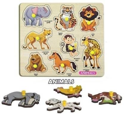 PopPlop Animal Wooden Puzzle Wooden Toys for Kids 3 + Jigsaw Puzzles
