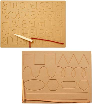 REWASHREE CRAFT WORLD Gujarati Alphabet & Pattern Wooden Tracing Board with Pencil for Kids