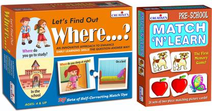 CREATIVE'S Match N Learn & Let's Find out- Where? (Combo Pack)