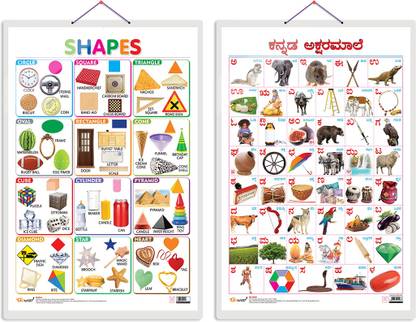 GO WOO Pack of 2 Shapes and Kannada Alphabet Educational charts
