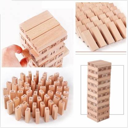 Quasar 51 Pcs Challenging Wooden Blocks Tumbling Stacking Game with 4 Dice for Adults and Kids. Make Maths Fun for Kids Or Have Party Fun Board Game Accessories Board Game