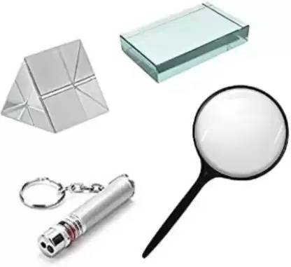 RLK Enterprises Science Experiment DIY Kit Glass Prism, Glass Slab,Magnifying Glass, Laser Light