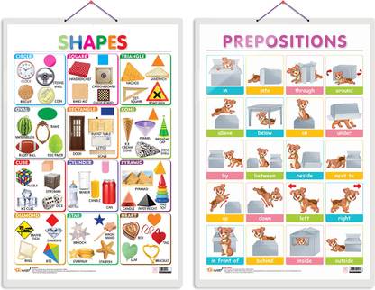 GO WOO Pack of 2 Shapes and PREPOSITIONS Educational charts