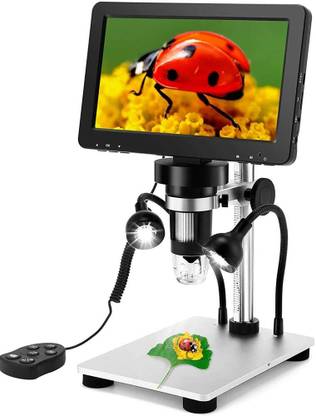 microware G1200 Digital Microscope 12MP 7 Inch Large Color Screen Large Base LCD Display 1-1200X Continuous Amplification Magnifier with Aluminum Alloy Stand Built-in Lithium Battery Version