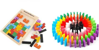 Kishore collection 120 Pcs Wooden Domino Blocks with Combo 40 Pcs ColorFull Wooden Intelligence