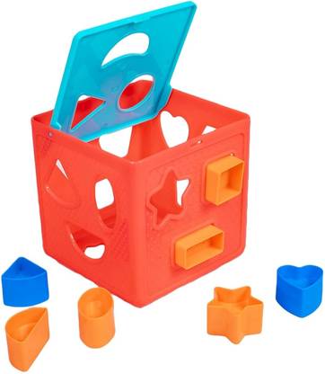 PRIMEFAIR Blocks Shape Sorter Cube Building Blocks 18 Holes Matching Box Toys - Multi