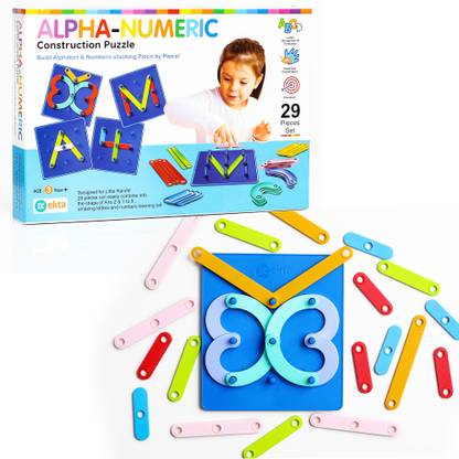 Ekta Alpha-Numeric Construction Puzzle, Built 29 Piece Puzzles Educational Board Game
