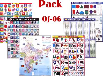 Set Of 6 Wall Hanging Chart English Alphabet And Numbers Chart For Kids Perfect For Home