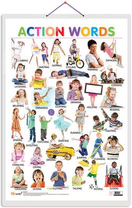 GO WOO Action Words Educational chart with Big font and Dust resistant Lamination