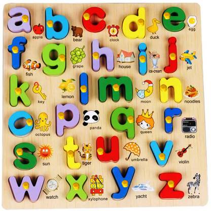 ब्लू सीड 3D Wooden Small Alphabet Puzzles with Pictures Learning Education Board Game