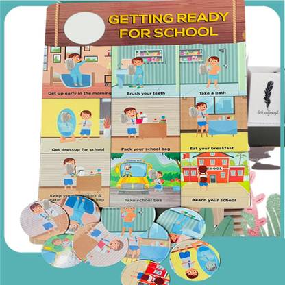 Plus Shine Getting Ready for School for kids Wooden Velcro Board School Shadow Match Puzzle