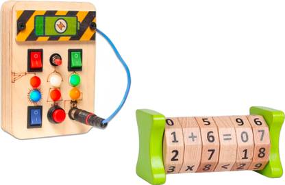 Clapstore Toys Busy Board V1.5 with LED Light & Wooden Maths Calculator,Activity Toys(PackOf 2)
