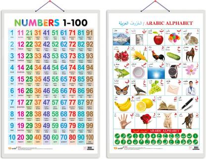 GO WOO Pack of 2 Numbers 1-100 and Arabic Alphabet (Arabic) Educational charts