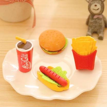CARLY Cute Eraser Set Fast Food Shaped Eraser Creative Stationery School Supplies Gift Non-Toxic Eraser