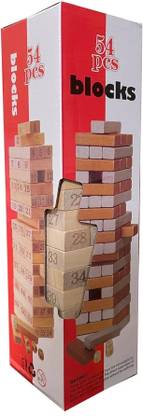 nts NAUGHTY TODDLERS Jenga 54 wooden Blocks Game/Zenga with 4 Wooden dice