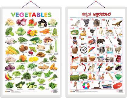 GO WOO Pack of 2 Vegetables and Kannada Alphabet Educational charts