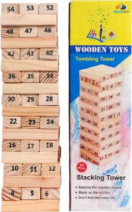 CloudTech Wooden Building Blocks Puzzle Stacking Game, Mathstumbling Tower Game