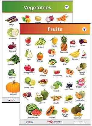 Target Publications Fruits & Vegetables Charts for Kids | Early Learning Poster for Nursery|Set of 2