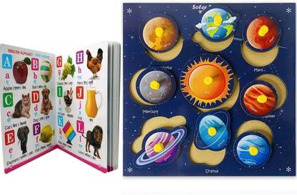 Plus Shine Solar System Peg Board With All Planet Outer Space Puzzle Sorter Block+3in1 Book