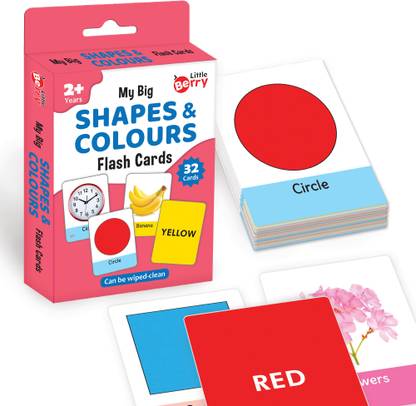 Little Berry SHAPES & COLOURS Flash Cards for Kids (32 Cards) | Fun Learning Toy for 2-6 year