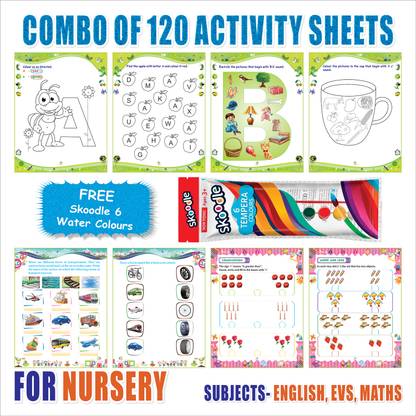 smartbooks Nursery Activity Sheets (120 Pages)|Learning & Creativity|With 6 Tempera Colors