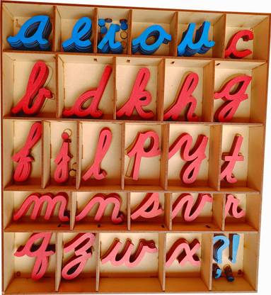 Cryo Craft Montessori Movable Cursive Lettes with Wooden Organizer Box