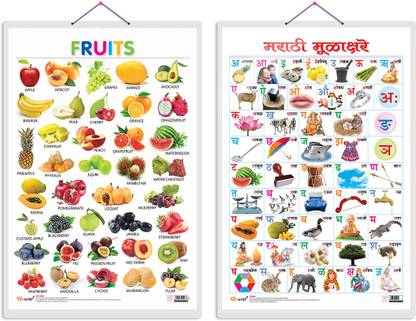 GO WOO Pack of 2 Fruits and Marathi Varnamala (Marathi) Educational charts