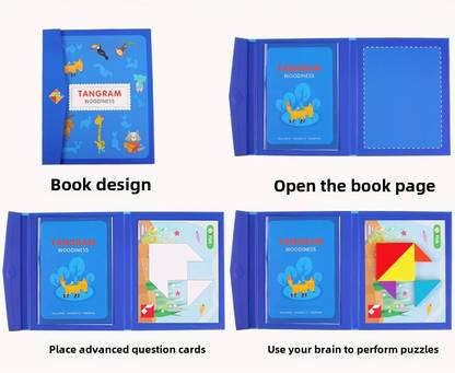 Nafhotoz Travel Friendly Tangram Puzzle – Wooden Book Learning Toy