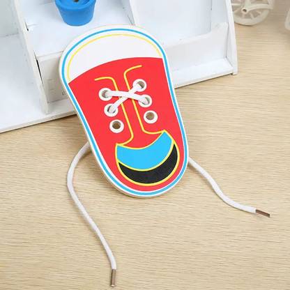 Plus Shine Tie-up Shoes Toy Wooden Lacing Shoe Toy Kids Shoe Tying Teaching Threading Toys