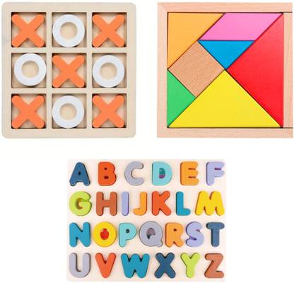 WUDLY Educational Wooden Toy Set: Alphabet, Tic-Tac-Toe, & Tangram