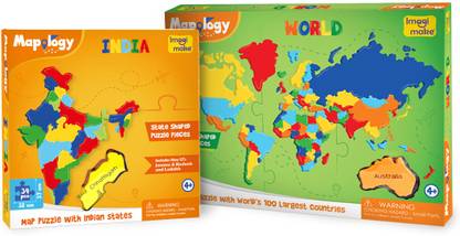 Imagimake Mapology Combo- India and World Map Puzzle- Educational Toy- Kids Above 4 Years