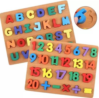 CrazyBuy Wooden Alphabet (Capital Letters ABCD +1234 Numbers Puzzles Toys for Children's