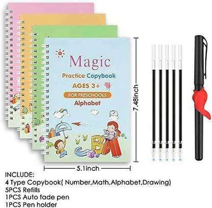 PSA zone Magic Practice Copybook, (4 Book + 10 Refill+ 1 Pen)