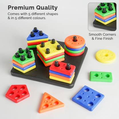 zokato Square Shape Stacker Shape Sorter Game - Multicolor