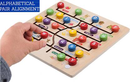 FORSIKHA Wooden Alphabet Maze Board, ABC 26 Letters Moving Match Puzzle Learning Board