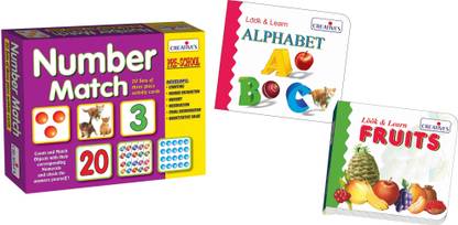 CREATIVE'S "Number Match" + "Look & Learn Board Book- Alphabet & Fruits"_(Learning Pack)