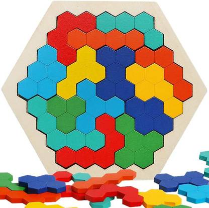 vworld Hexagon Puzzle Shape Pattern Block Geometric IQ Game (14 Pieces)