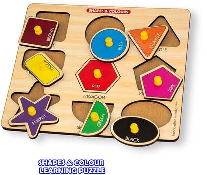 SHALAFI Learn Different Geometric Shape&Colors Puzzles Montessori Shapes Wooden Board