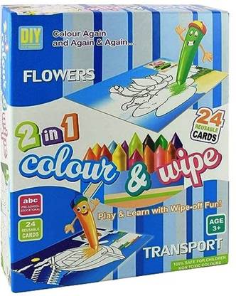 Gift Collection 2 in 1 Colour & Wipe cards with Flowe and Transport 24 Reusable colour cards.