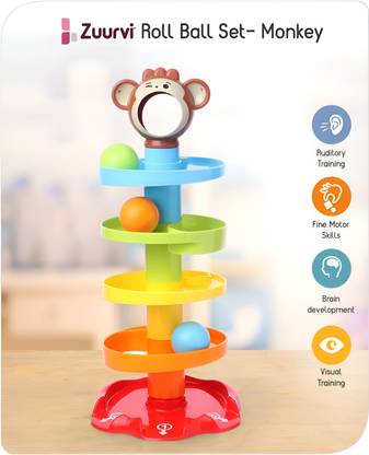 Zuurvi 5 Layer Rolling Ball Drop & Swirling Tower Toy with 3 Rattle Balls for Toddlers