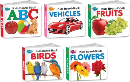 Kids Board Book ABC, Vehicals, Fruits, Birds & Flowers, Set of 5
