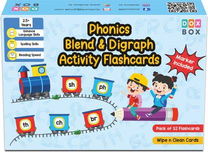doxbox PHONICS BLENDS AND DIAGRAPHS ACTIVITY FLASHCARDS- PACK OF 32