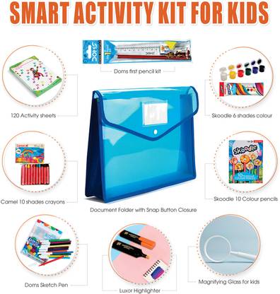 MAPSHUB "Kids Activity Kit: 120-Page Sheets & Document Folder Bag with Stationery Items School Set