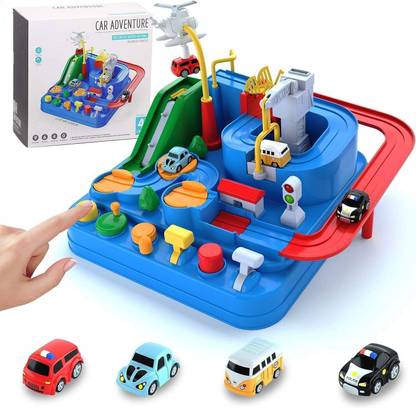 Plutofit Car Adventure Toy 4 Race Car Track Set Large Car Rescue Adventure Toys