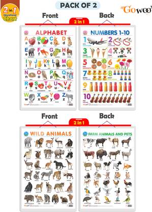 GO WOO Pack of2| 2 IN 1 ALPHABET AND NUMBER 1-10 and 2 IN 1 FRUITS AND VEGETABLESCharts