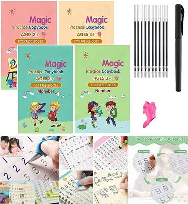 LAKSHMINARAYAN SALES Magic Practice Copy 4 Books And Number Drawing Alphabet Book