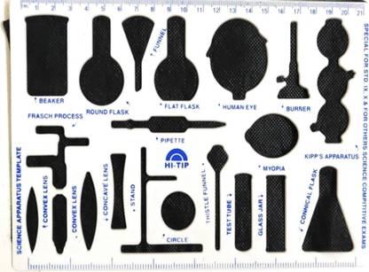 90 Degree Chemistry Lab Stencil Plastic School Science Project with 20 Sizes Apparatus