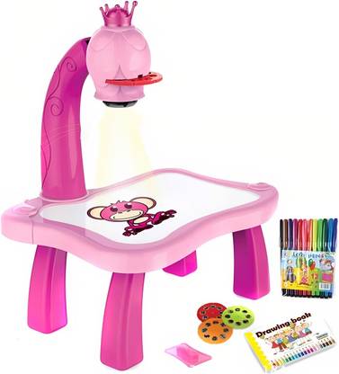 SABIRAT Kids Drawing Unicorn Projector Table, Child Learning Desk, Light & Music