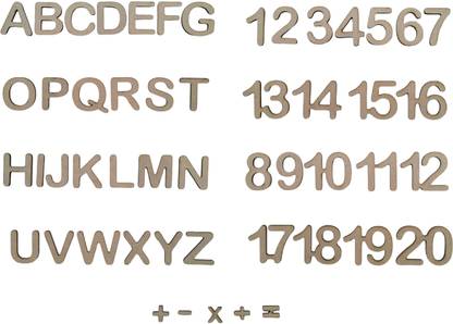GYANOTOY Wooden English Alphabet & Number Letters Pack of 51 - Beige