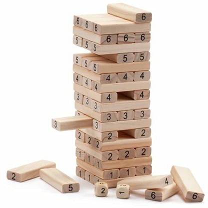 V India Jenga Tower Tumbling Game for Kids & Adults - Medium Size